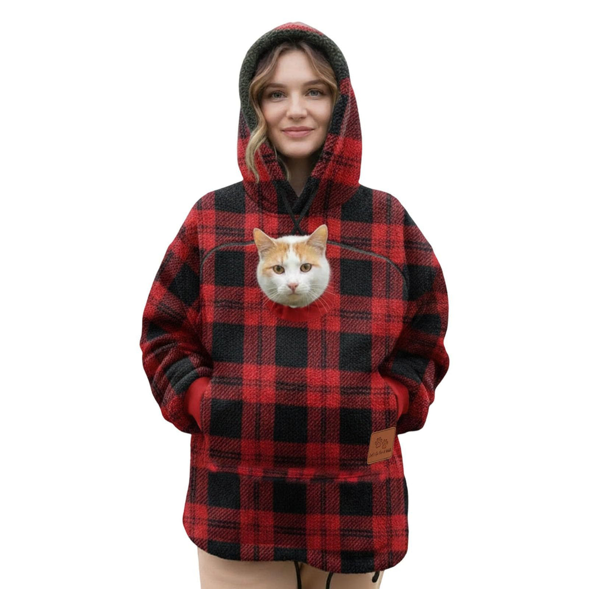 Pet pouch hoodie red plaid