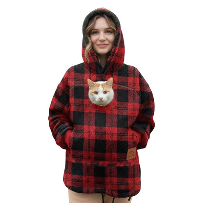 Pet pouch hoodie red plaid