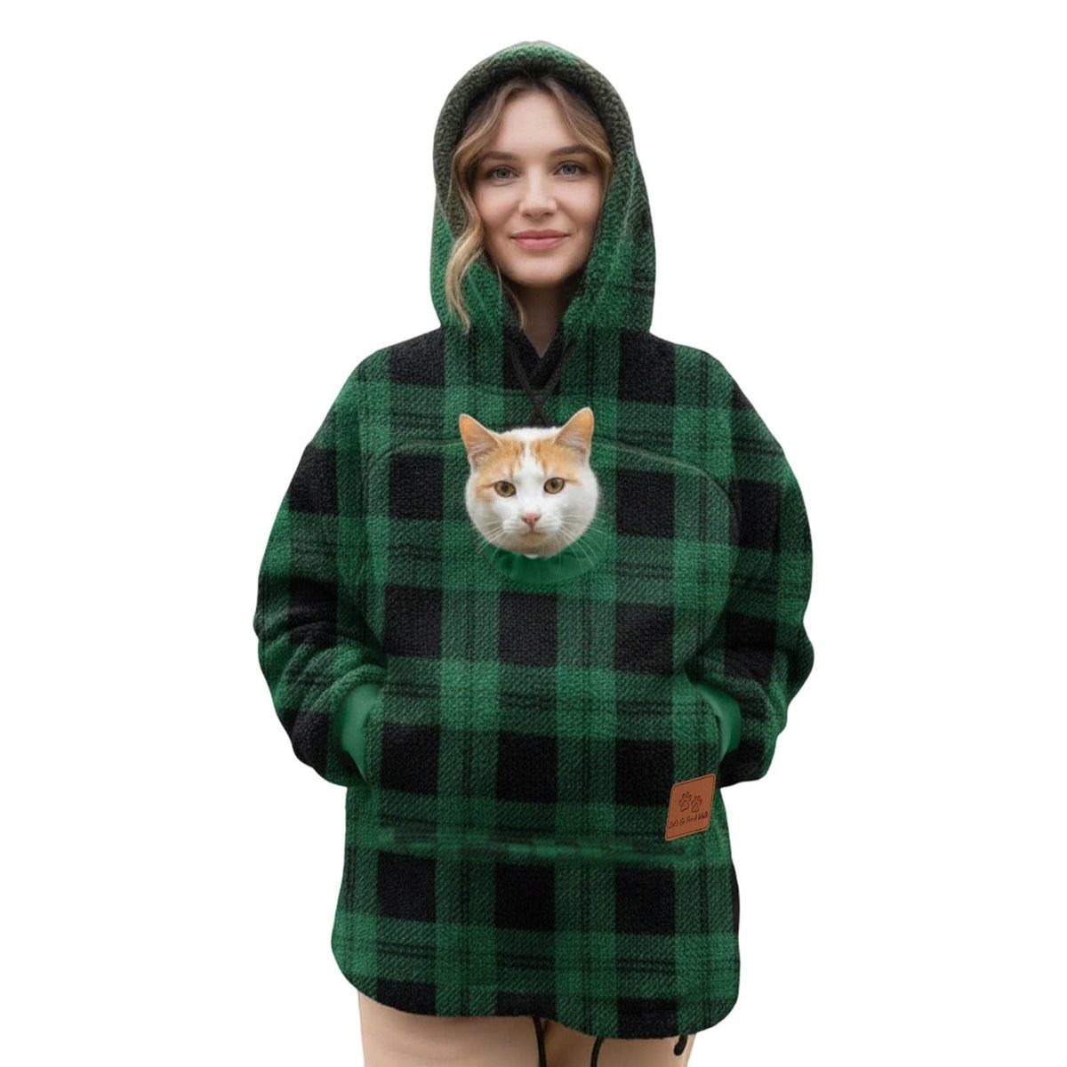 Pet pouch hoodie green plaid