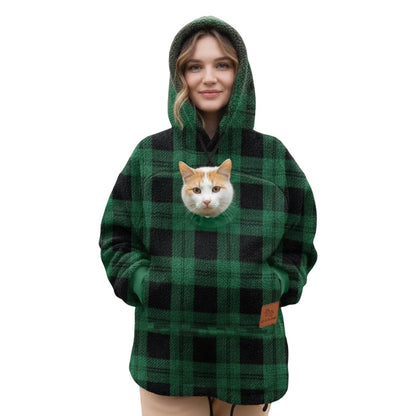 Pet pouch hoodie green plaid