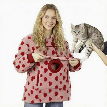 Pet pouch hoodie red heart
