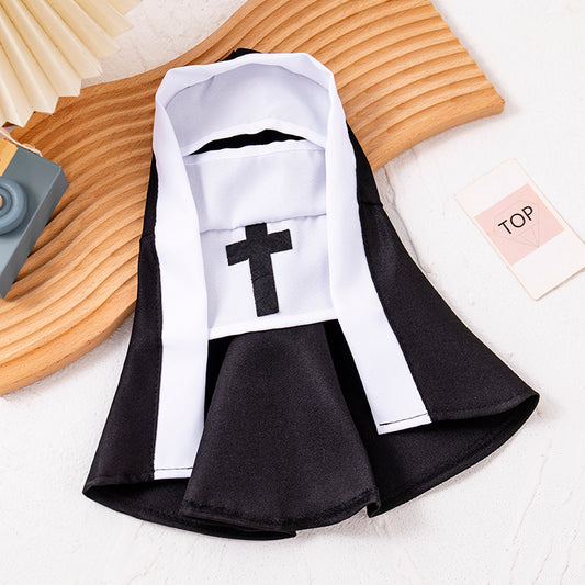 Cat wearing holy nun Halloween costume