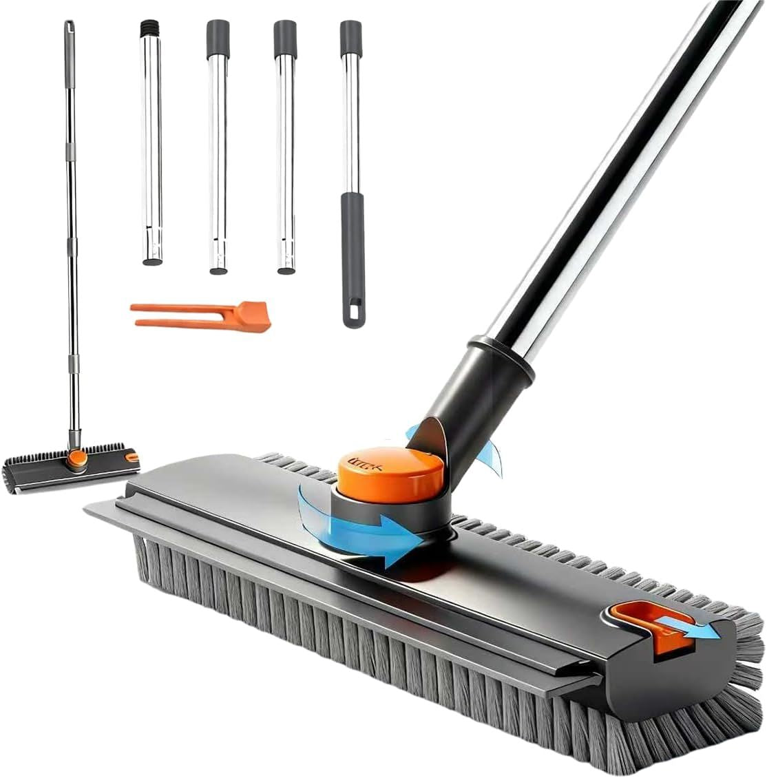 3-in-1 Scrub Brush & Squeegee — Extendable Long-Handle Floor & Shower Cleaner