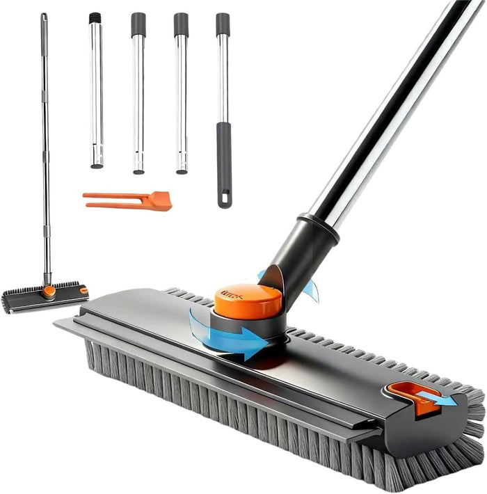 3-in-1 Scrub Brush & Squeegee — Extendable Long-Handle Floor & Shower Cleaner
