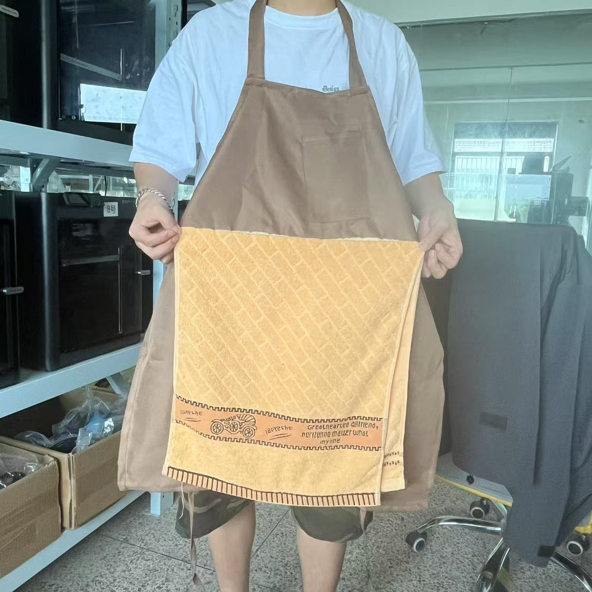 Prank apron with towel